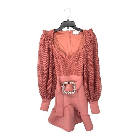 NWOT ASOS DESIGN | lace diamante belt ruffle hem mini dress in rose 2 - Picture 1 of 9